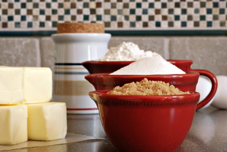 flour, butter, brown sugar for shortbread cookies.