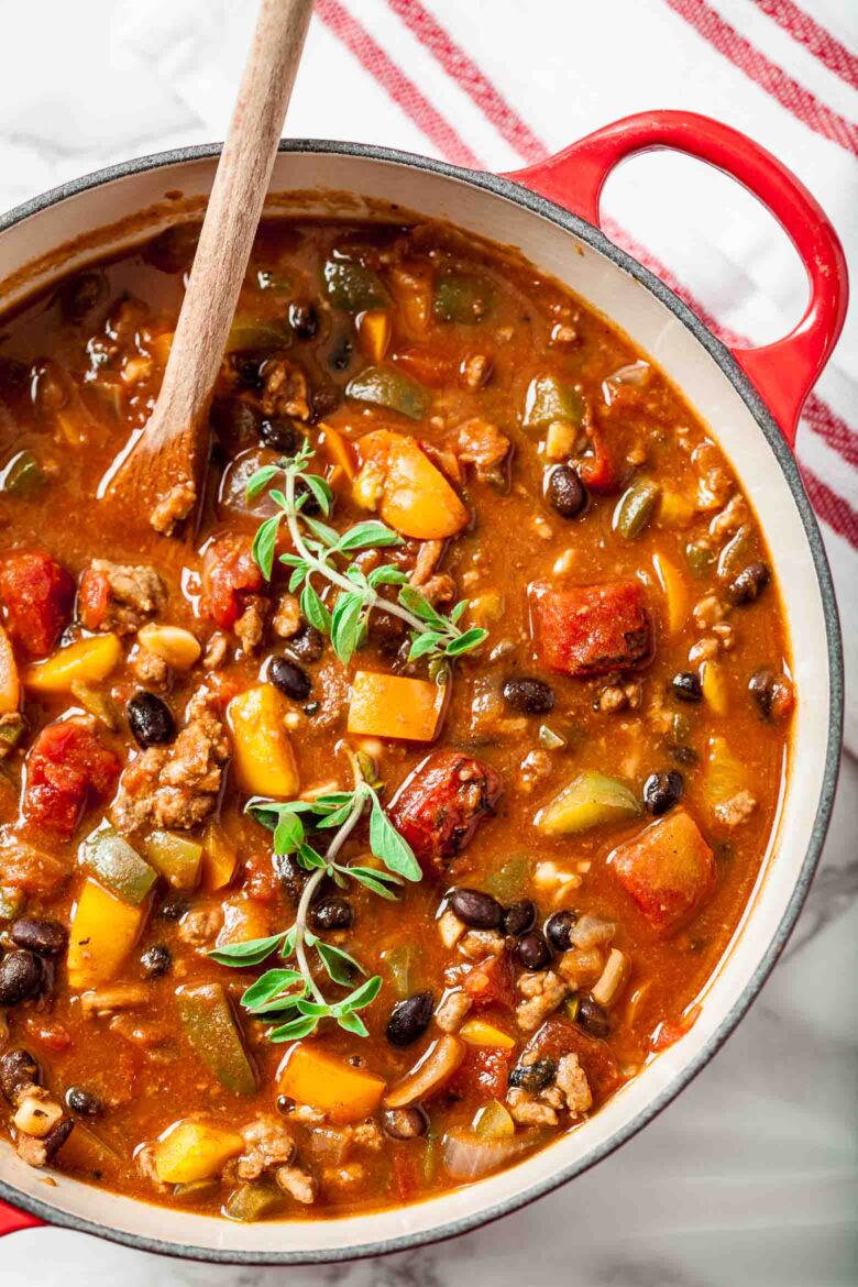 pumpkin chili in a pot.