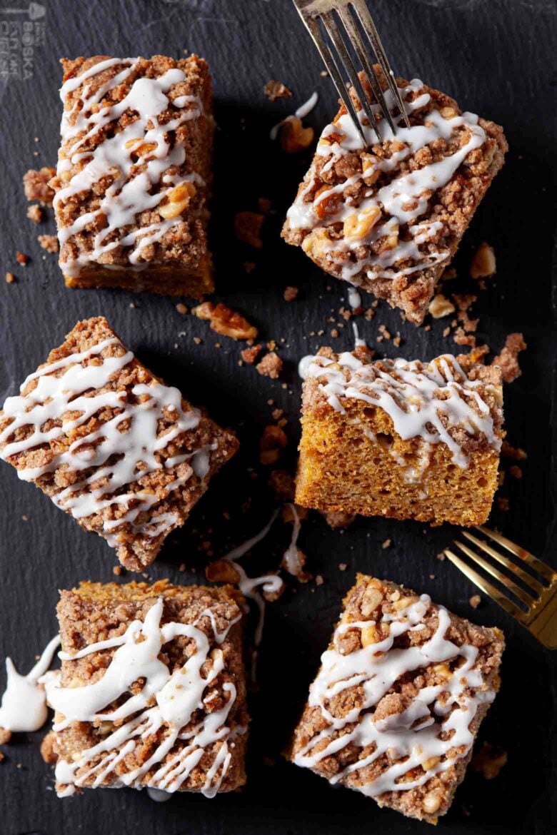 Pumpkin Coffee Cake Sliced and Garnished.