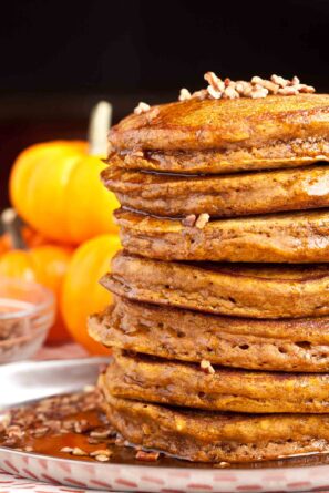 Fluffy Pumpkin Pancakes in a Stack.