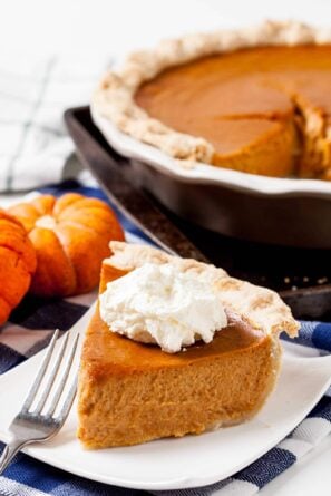 Finished Pumpkin Pie Slice on Plate.