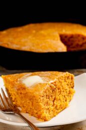 slice of sweet potato cornbread with butter.