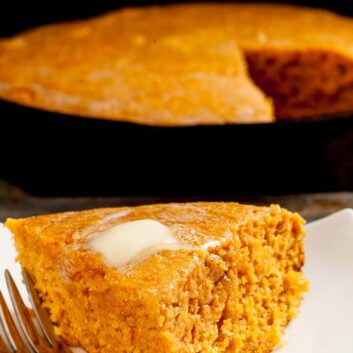 slice of sweet potato cornbread with butter.