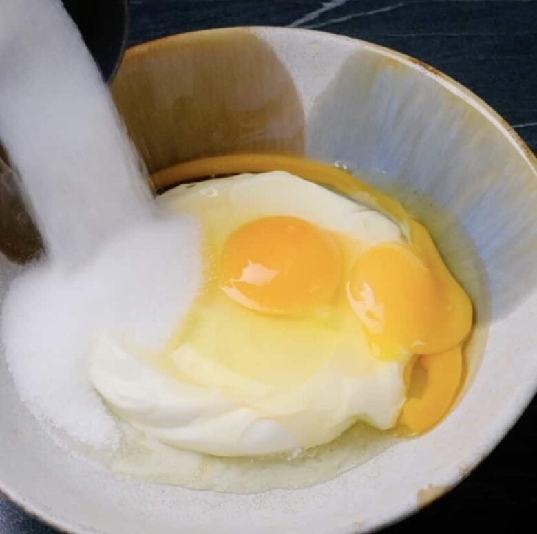 egg mixture in a bowl. 