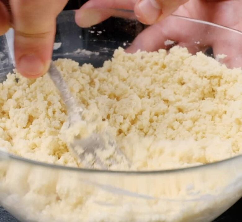 almond bars shortbread dough being mixed.