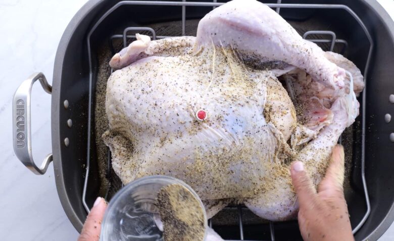 brined roast turkey with rub.