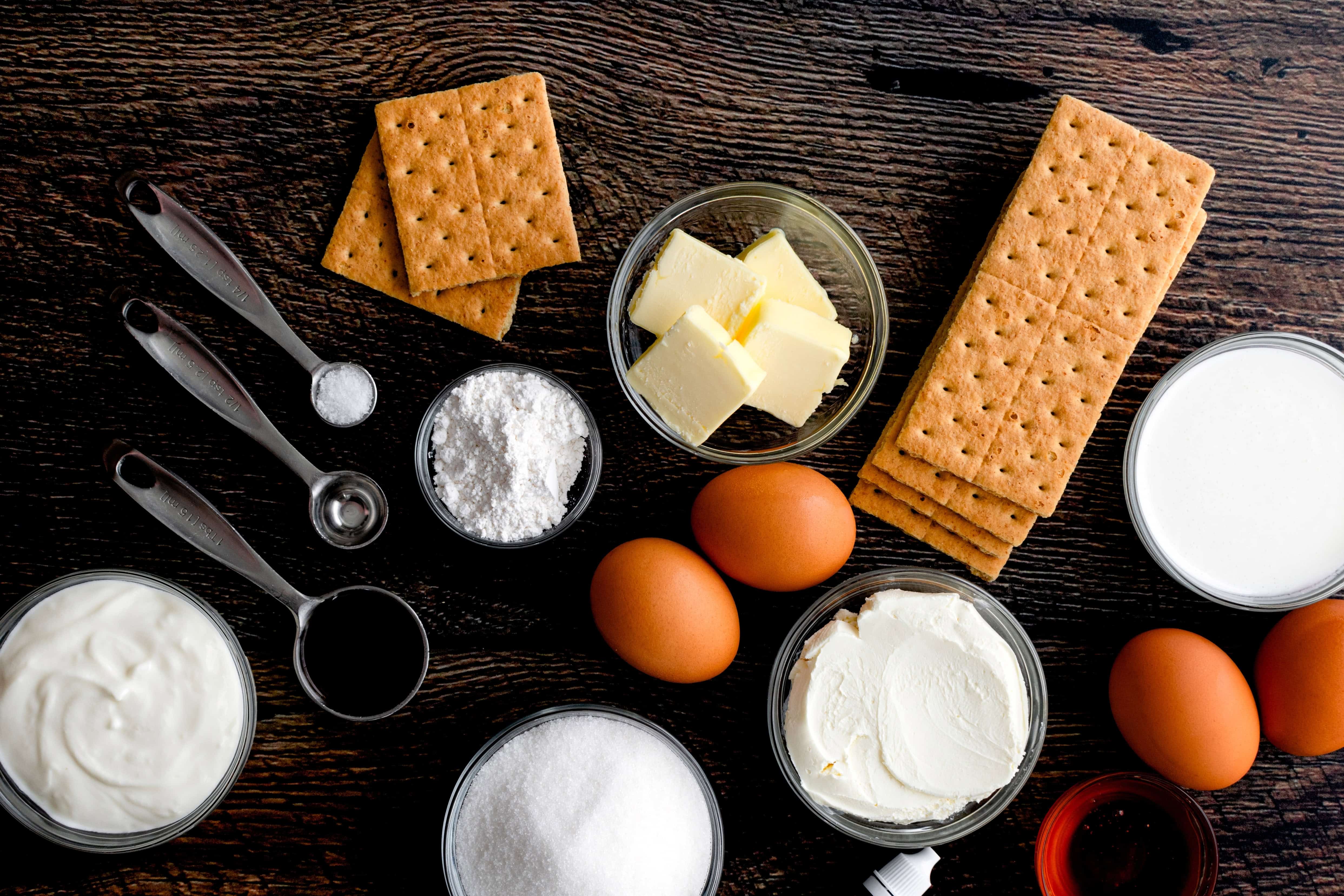 cheesecake crust and filling ingredients.