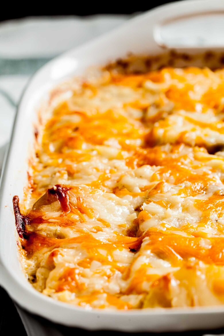 cheesy scalloped potatoes finished dish.