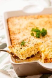 Corn Casserole in Baking Dish.