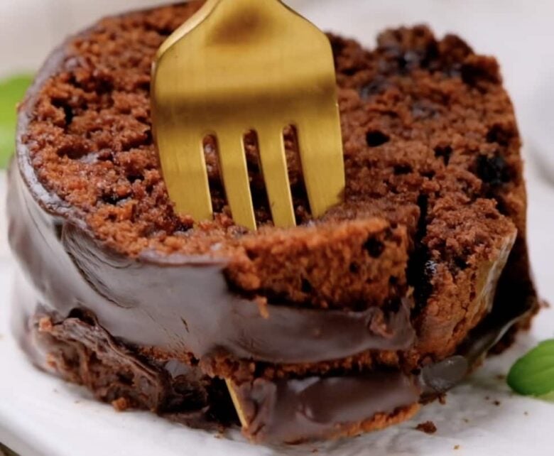 chocolate kahlua cake slice on a plate.