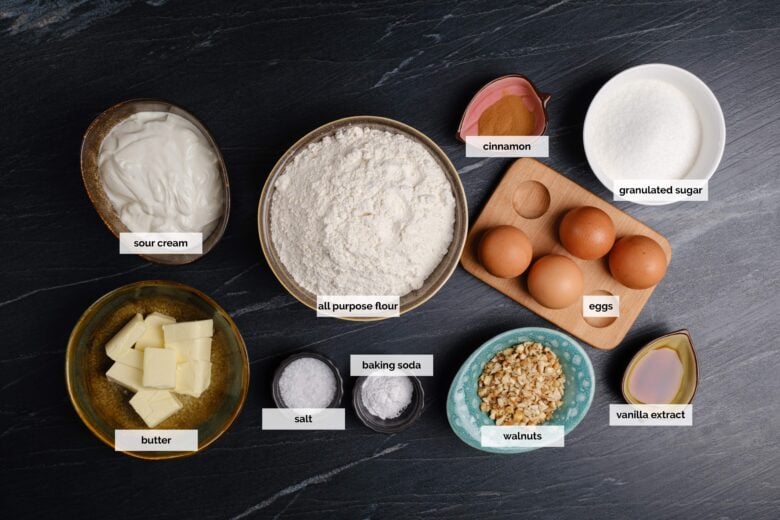 sour cream coffee cake ingredients.