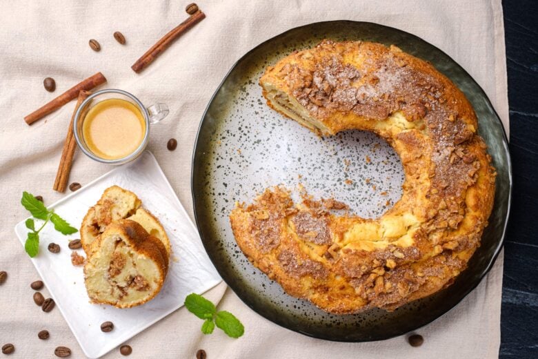 sour cream coffee cake out of Bundt pan.