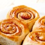 Freshly baked cinnamon rolls without icing.