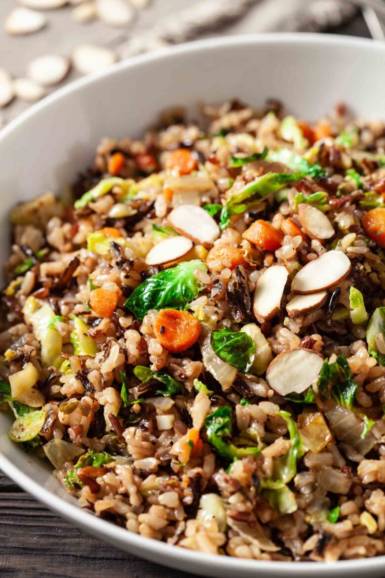 wild rice pilaf in a bowl.