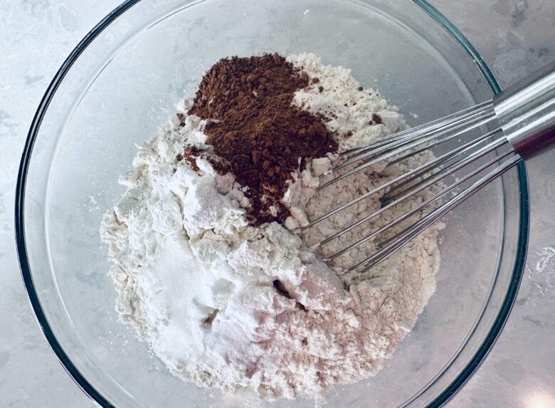 Andes mint cookies dry ingredients in a bowl.
