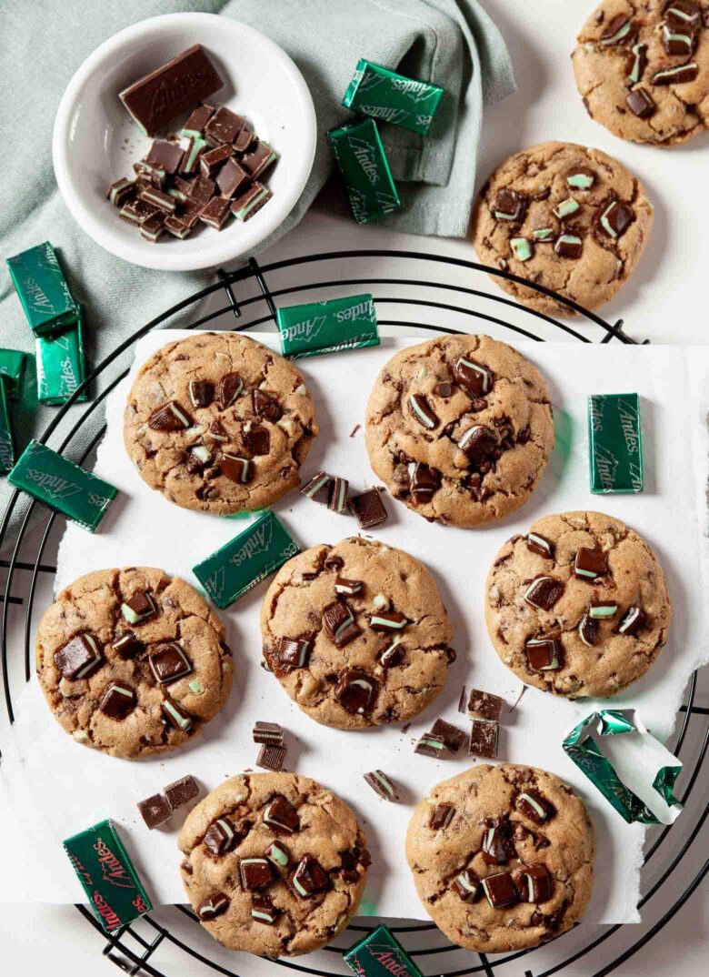 Andes mint cookies finished and plated.