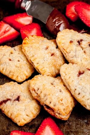 finished strawberry Nutella hand pies in heart shapes.