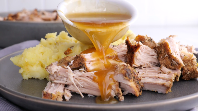 slow cooker pork loin with gravy.