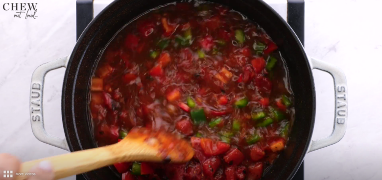 tomatoes and broth mixed in to vegetarian chili.