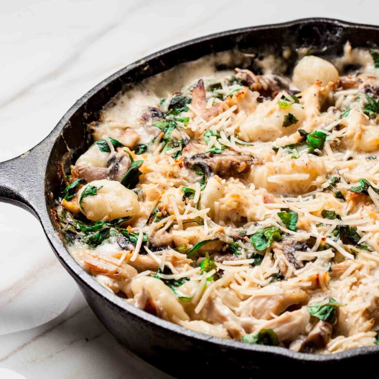 gnocchi with chicken fully baked.