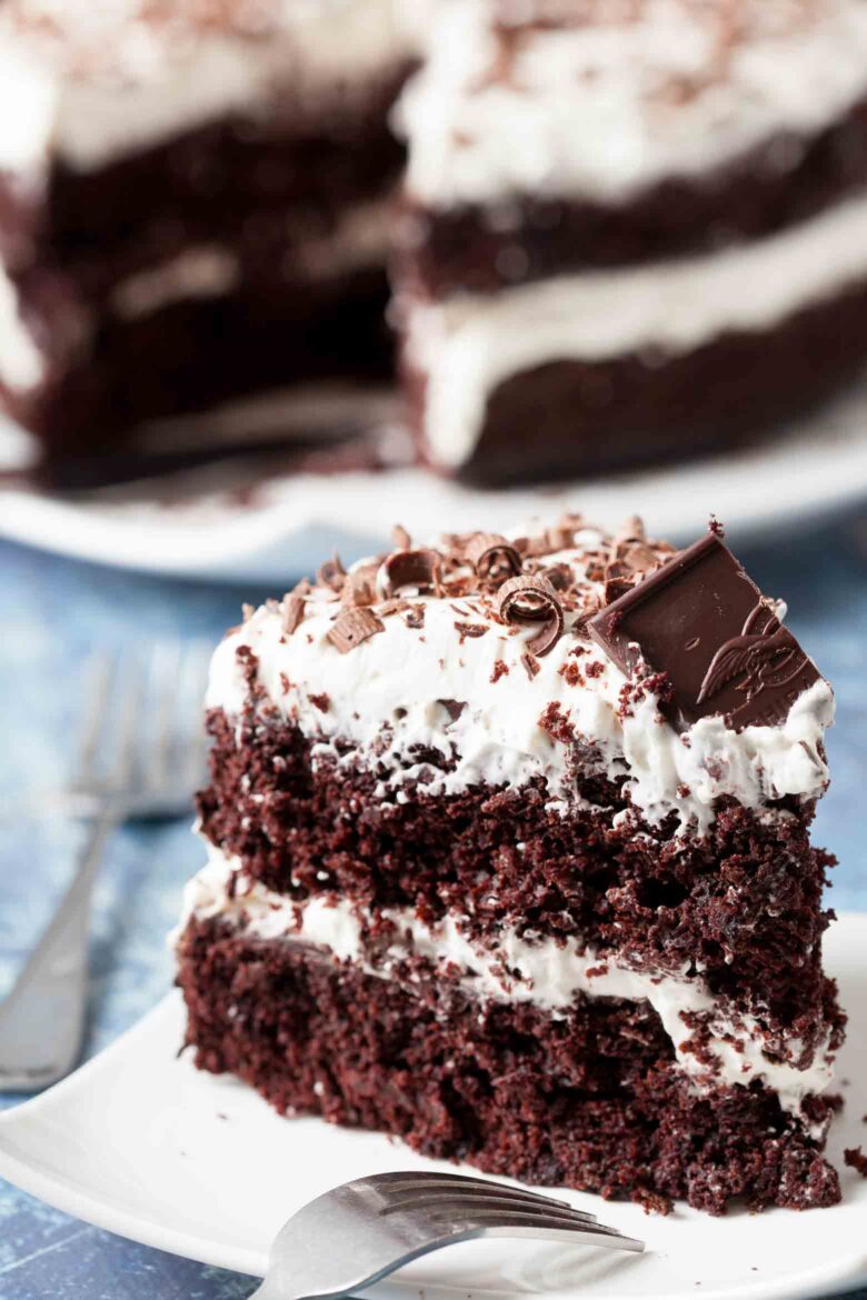 Bailey's Irish Cream Cake slice close up.