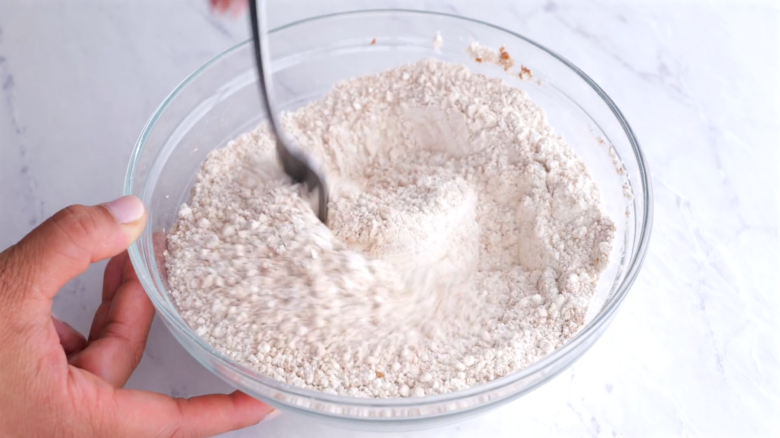 easy carrot cake dry ingredients a bowl.