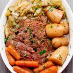 corned beef and cabbage in a tray.