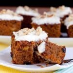 slice of easy carrot cake with cream cheese frosting.