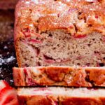 strawberry banana bread baked and sliced.