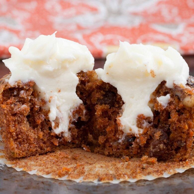 carrot cake cupcakes with cream cheese filling.