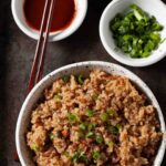 Chinese sticky rice served in a bowl.