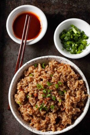 Chinese sticky rice served in a bowl.