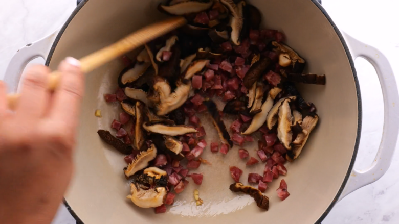 Sausage and mushrooms  cooked for Chinese sticky rice.