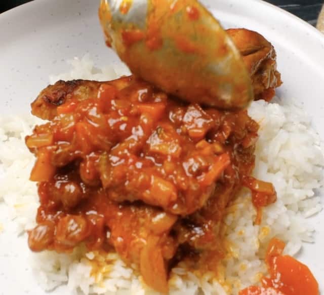 Moroccan style chicken stew served with rice.