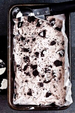 cookies and cream ice cream in a dish.