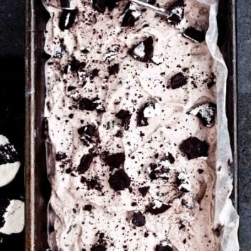 cookies and cream ice cream in a dish.