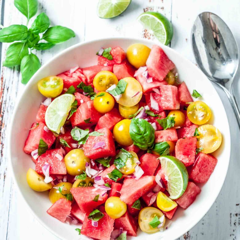watermelon salad in a bowl.