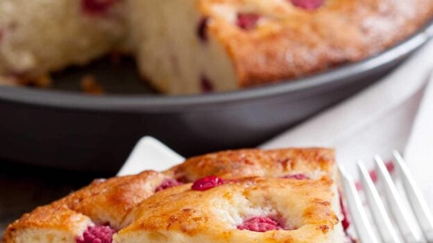 easy raspberry cake sliced.
