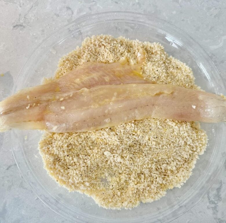 pan fried walleye rolled in breadcrumbs.
