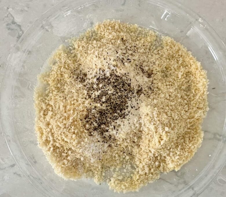 pan fried walleye panko mixture in a bowl.