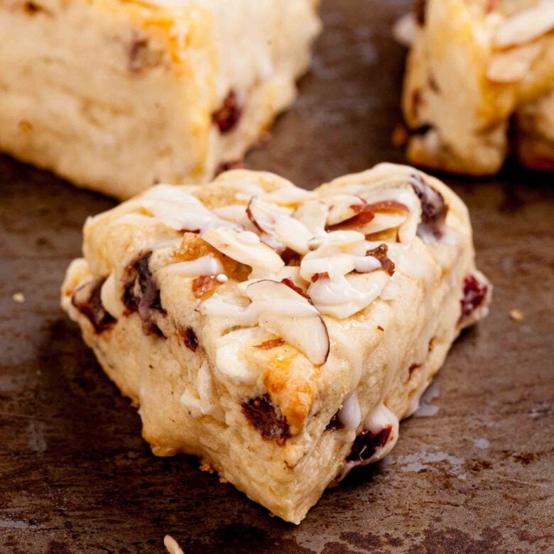 almond scones close up.