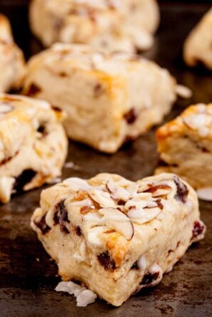 almond scones with almond glaze.
