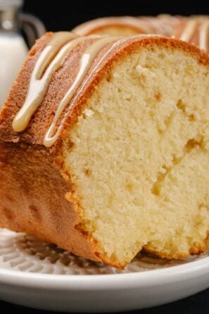 Brown sugar pound cake with caramel drizzle.