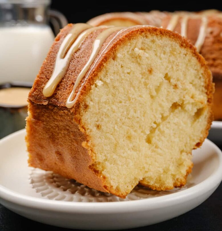 Brown sugar pound cake with caramel drizzle. 