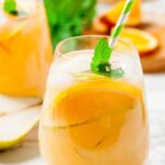 easy pear sangria in a glass.