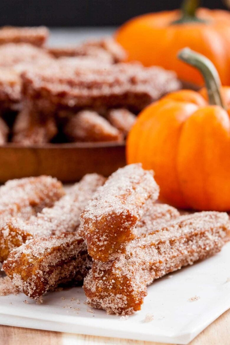 pumpkin churros with cinnamon sugar coating.