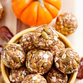 pumpkin energy balls in a bowl.