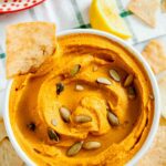 pumpkin hummus in a bowl.