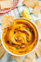 pumpkin hummus in a bowl.