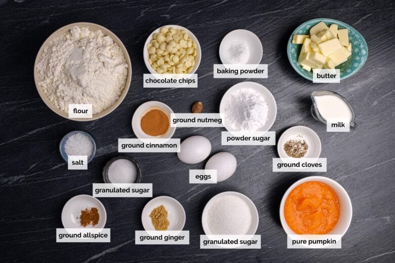 Overhead shot of ingredients to make super moist pumpkin scones.
